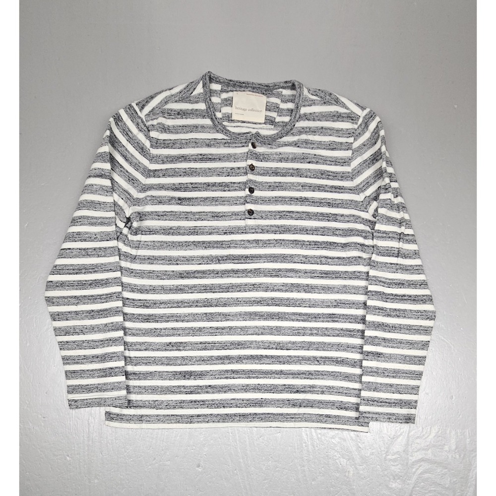 Banana‎ Republic Heritage Collection Sweater Mens Large Gray Striped 4 Button